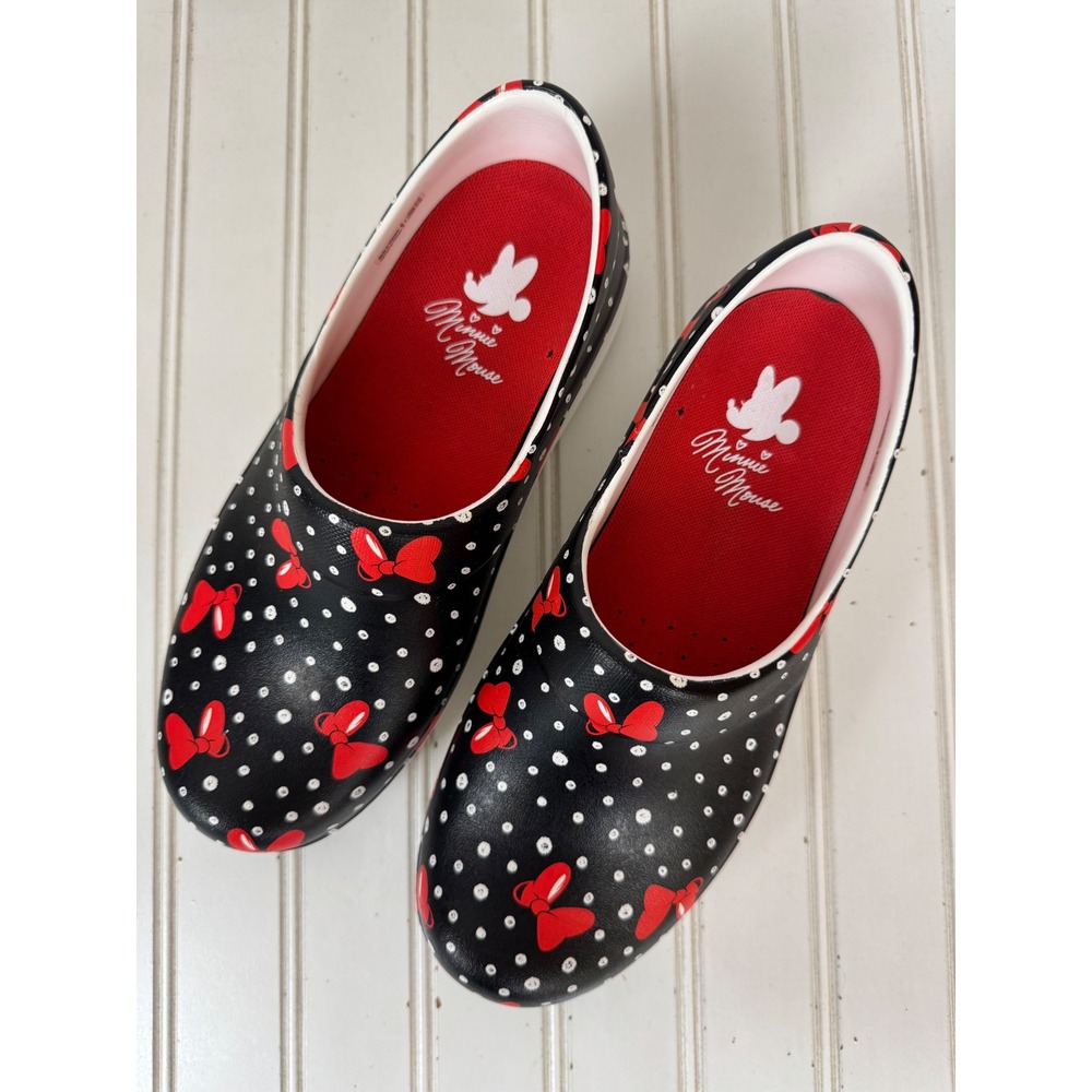 Crocs Neria Pro II Minnie Mouse Clogs Women Size 8 Blk. Red Polka Dot Work Shoes - Picture 2 of 11